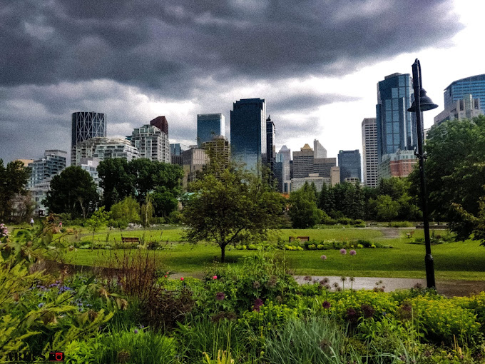 Skyline of downtown calgary before a storm