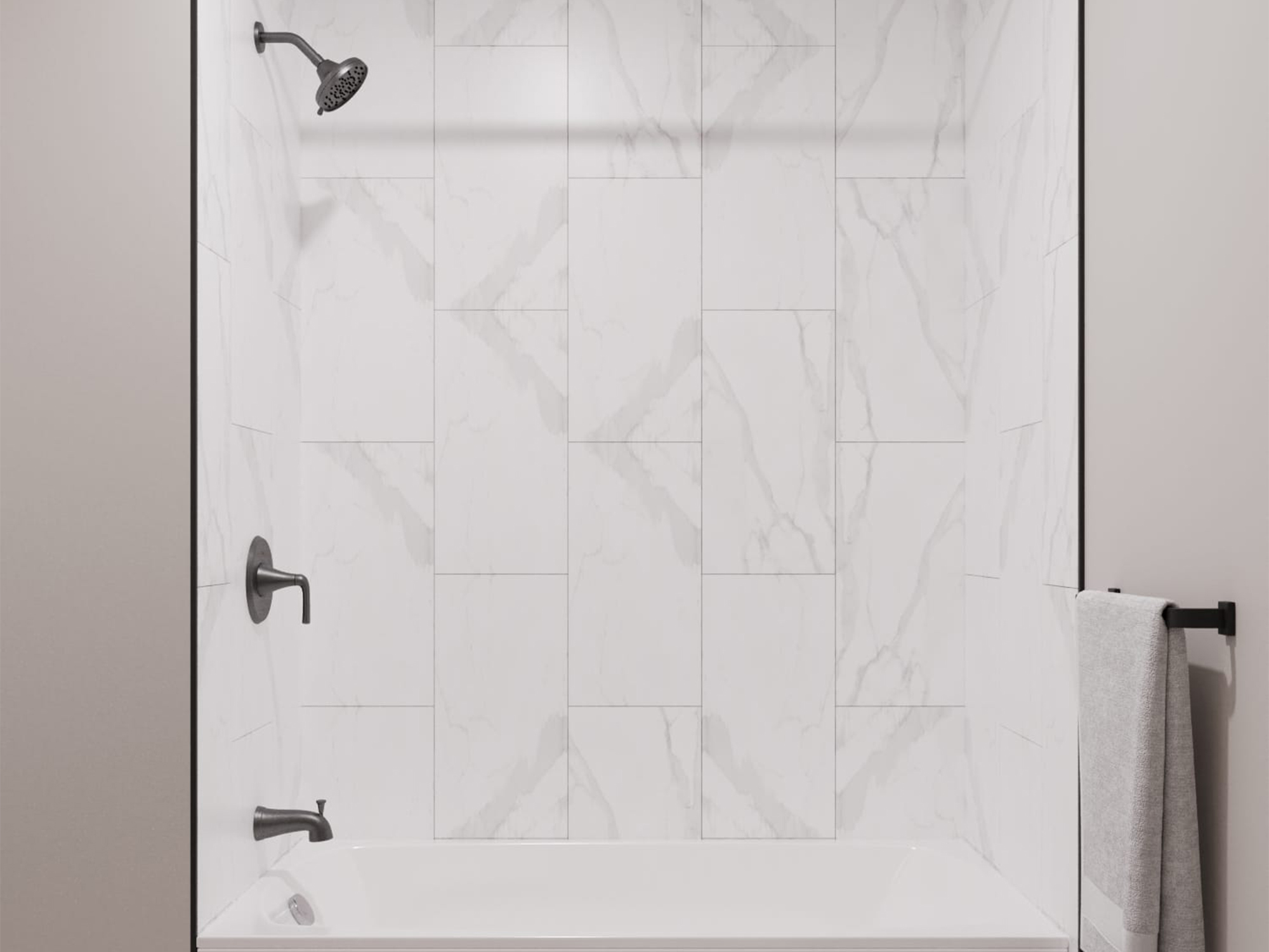 Bath tub with shower. Located at The Cornerstone.